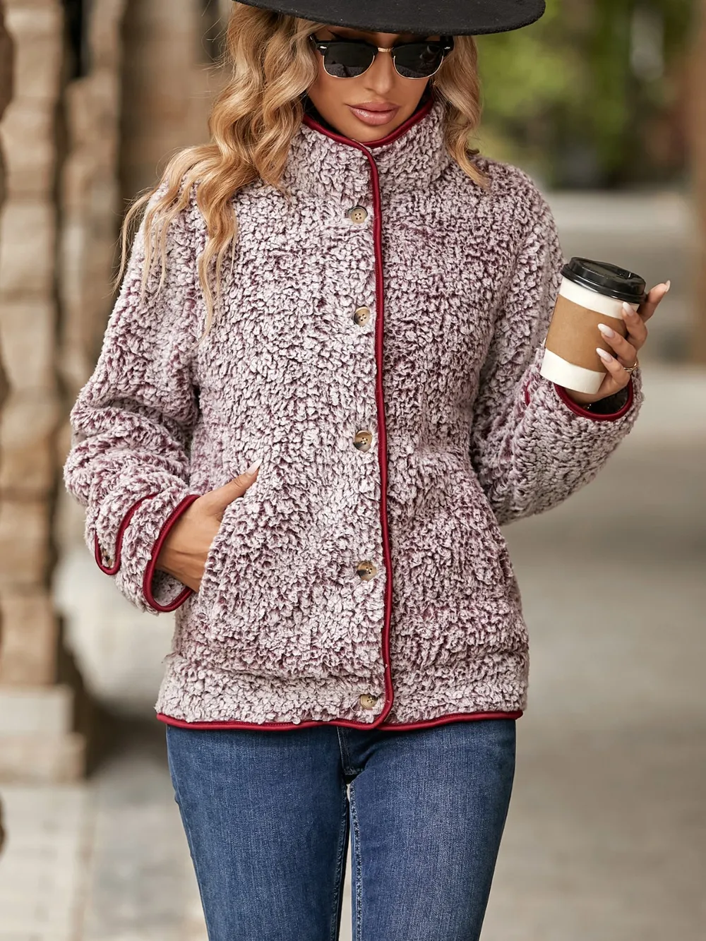 Fuzzy Pocketed Button Up Jacket, image 2