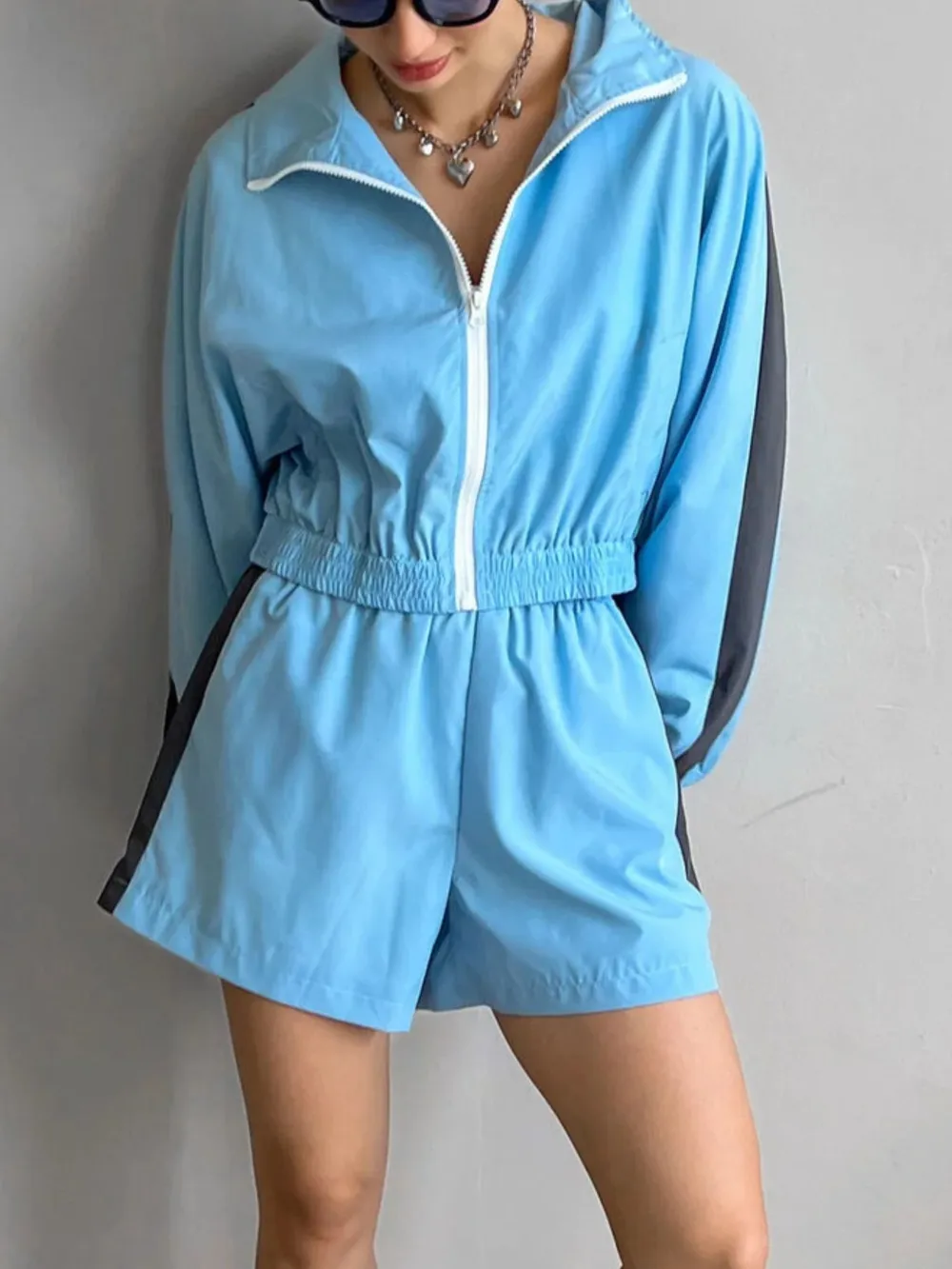 Zip Up Long Sleeve Jacket and Shorts Set, image 3