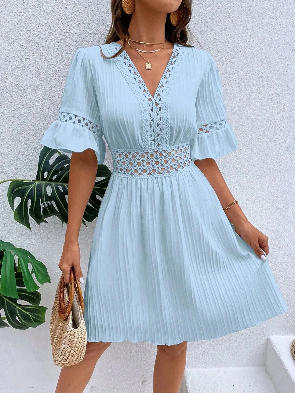 Cutout V-Neck Flounce Sleeve Mini Dress, image 9