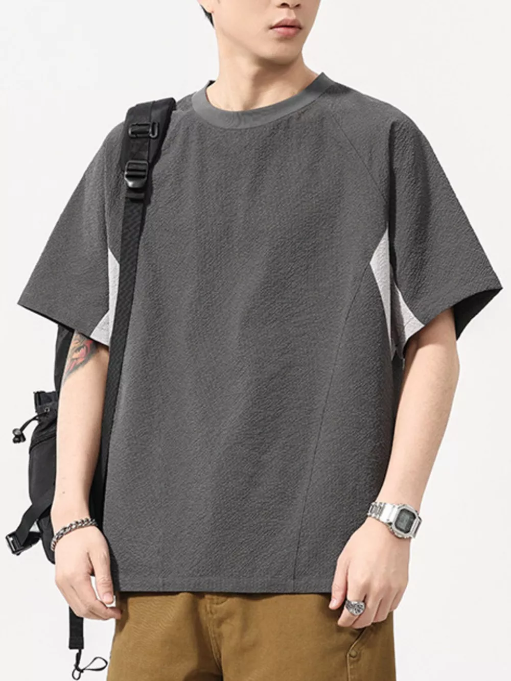 Men's Plus Size Contrast Round Neck Short Sleeve T-Shirt