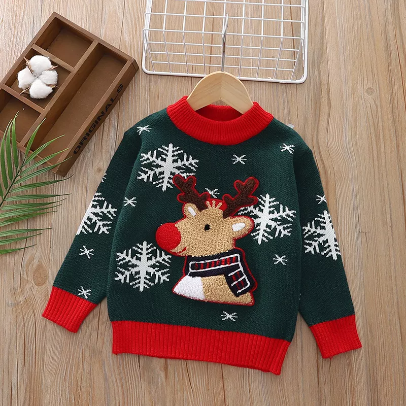 Children's Christmas Reindeer Snowflake Knitted Sweater, image 2