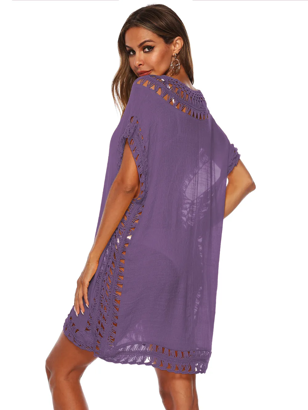 Bohemian Crochet Trim Beach Cover Up Dress, image 25