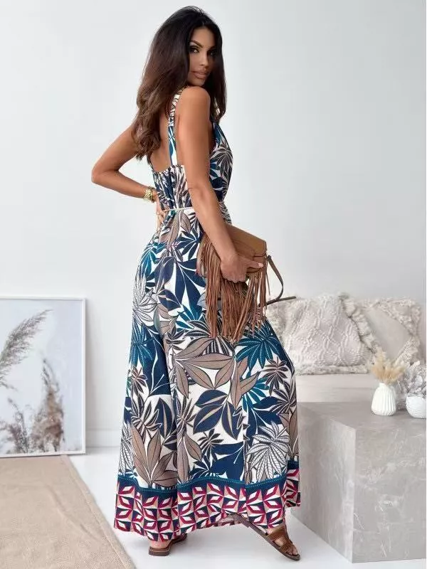 Printed Spaghetti Strap Wide-Leg Jumpsuit, image 7