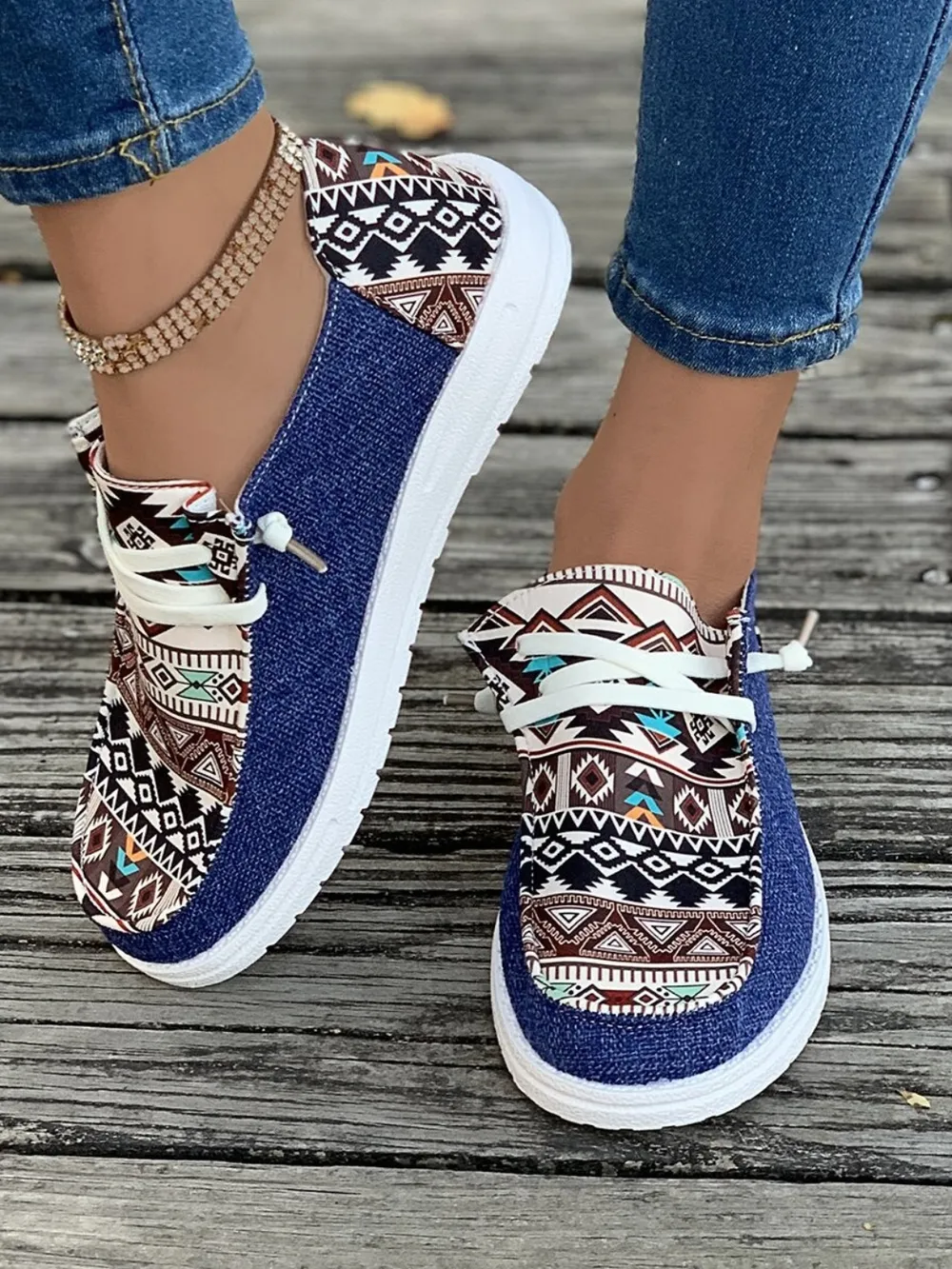 Geometric Lace-Up Round Toe Slip-Ons, image 3