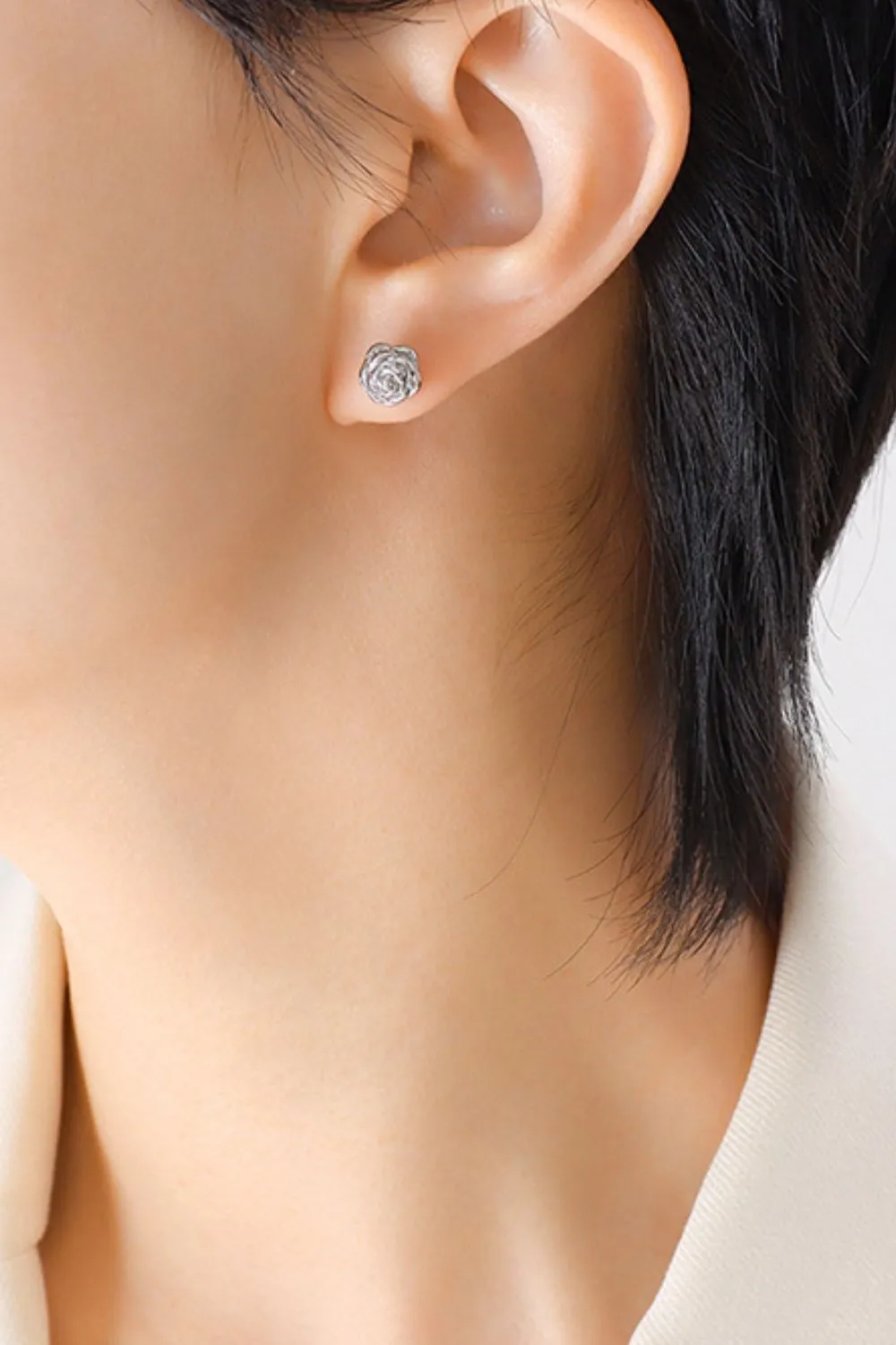 Titanium Steel Flower Stud Earrings, image 4