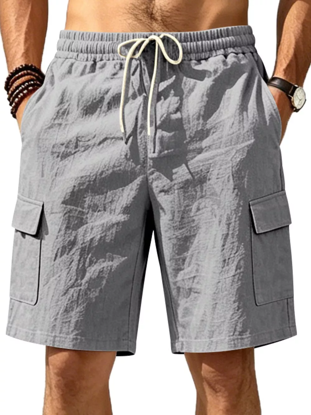 Men's Plus Size Casual Cargo Shorts with Drawstring Waist, image 7