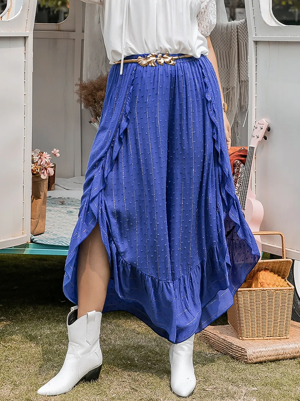 Plus Size Swiss Dot Ruffled Wide Leg Pants, image 4