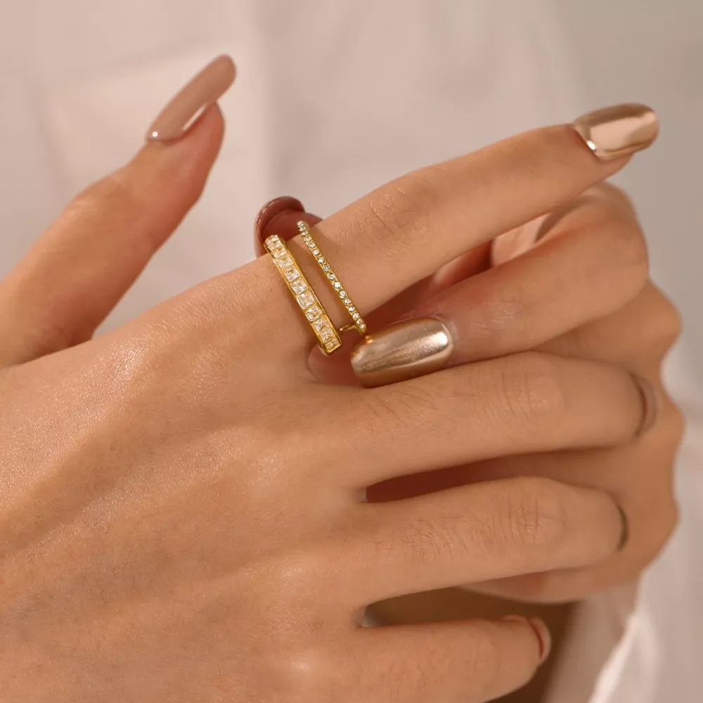 18K Gold-Plated Rhinestone Open Ring