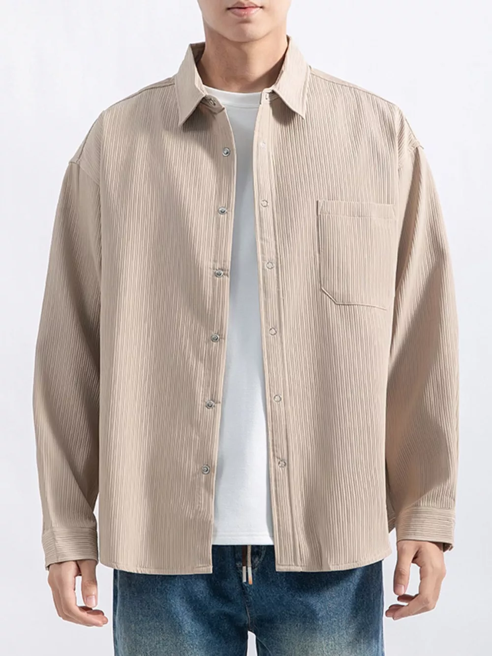 Men's Plus Size Casual Textured Button-Down Shirt, image 5