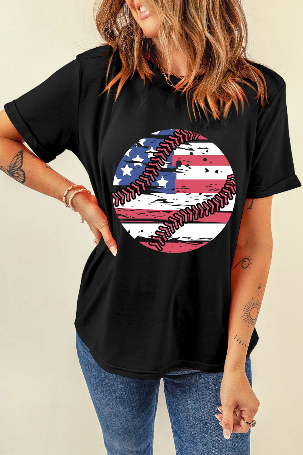 US Flag Round Neck Short Sleeve T-Shirt, image 2