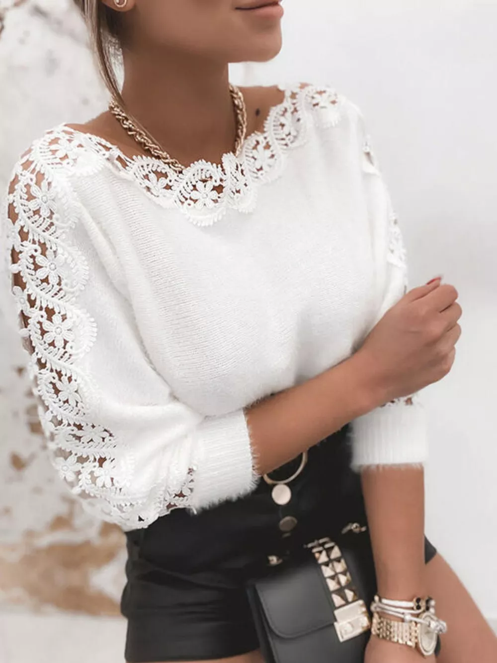 Lace Trim Long Sleeve Sweater, image 3