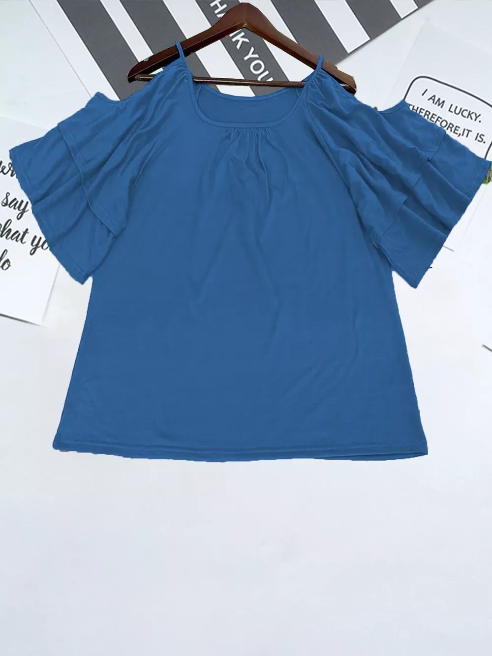 Cold Shoulder Ruffle Sleeve T-Shirt, image 5