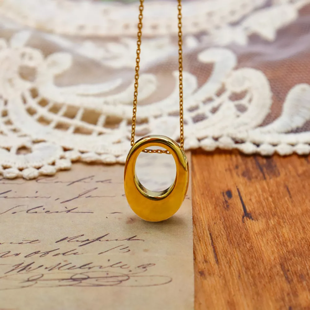 18K Gold-Plated Oval Pendant Necklace, image 2