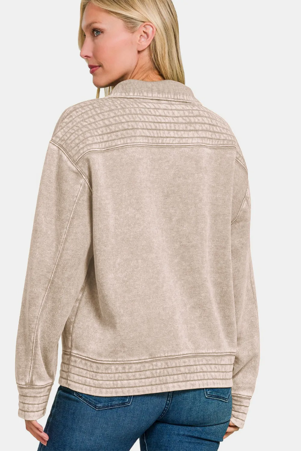 Acid Washed Half Snap Fleece Sweatshirt, image 2