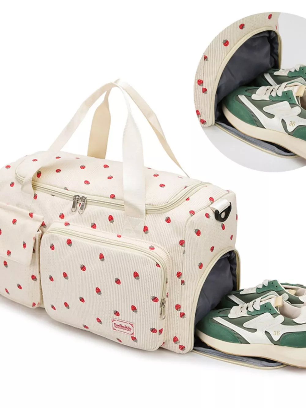 Strawberry Print Corduroy Travel Bag, image 4