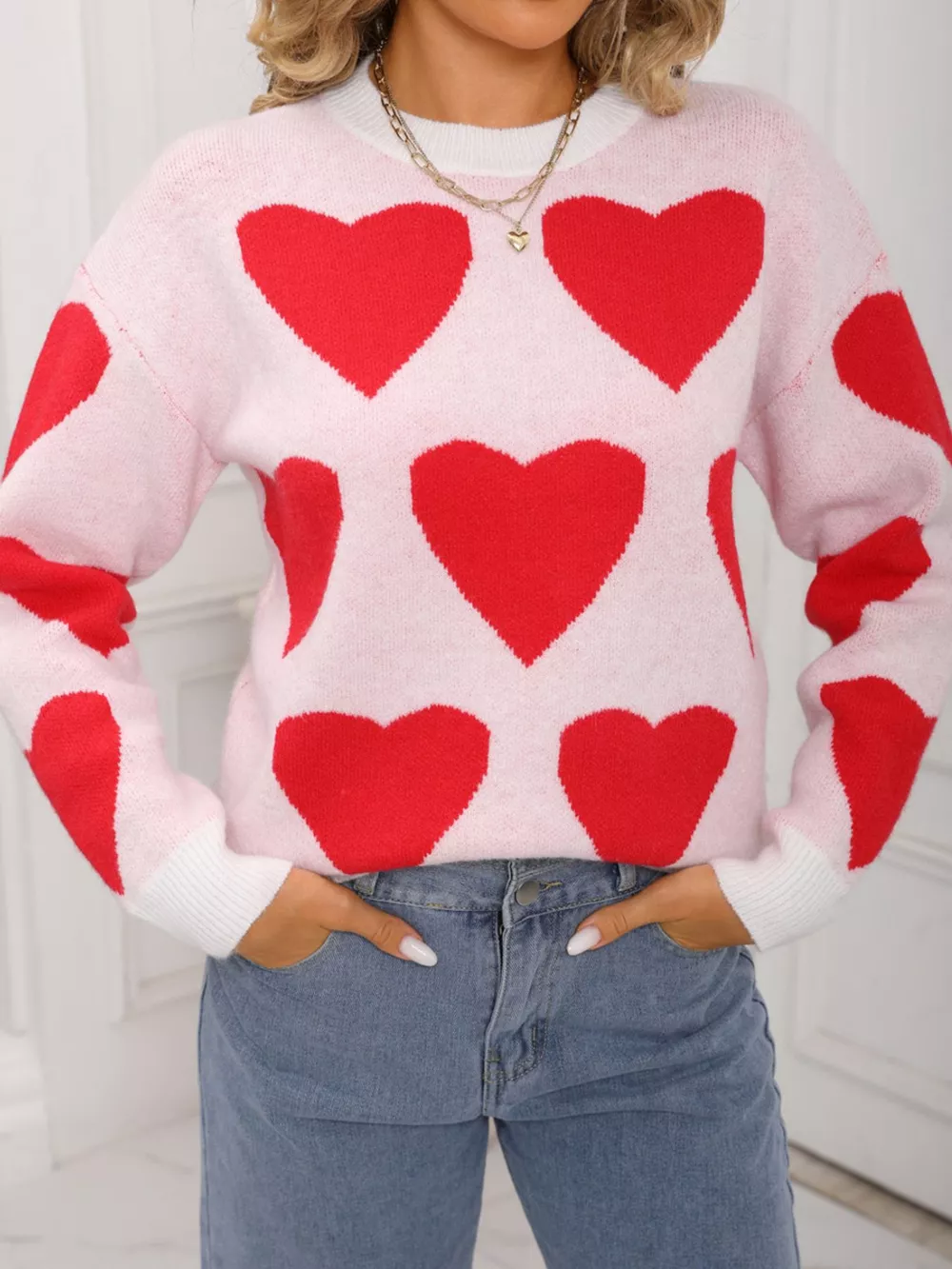 Valentine's Day Heart Round Neck Knitted Sweater, image 3