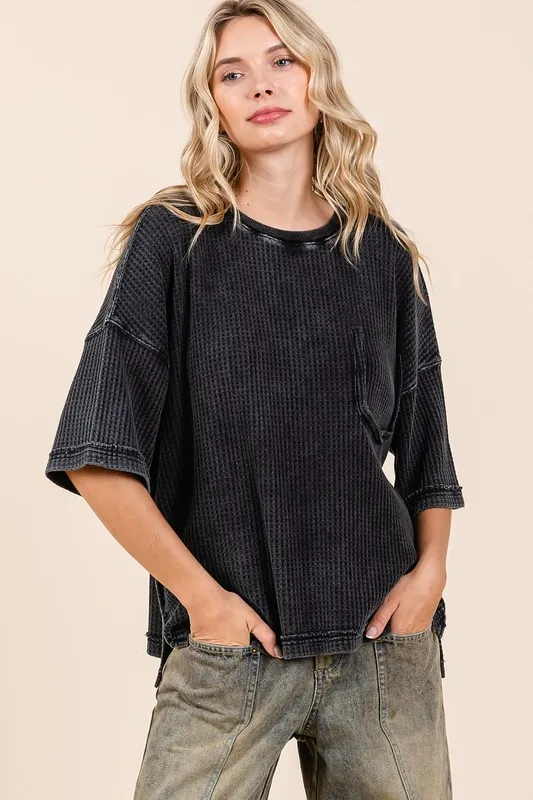 Mineral Wash Waffle Knit Short Sleeve Top
