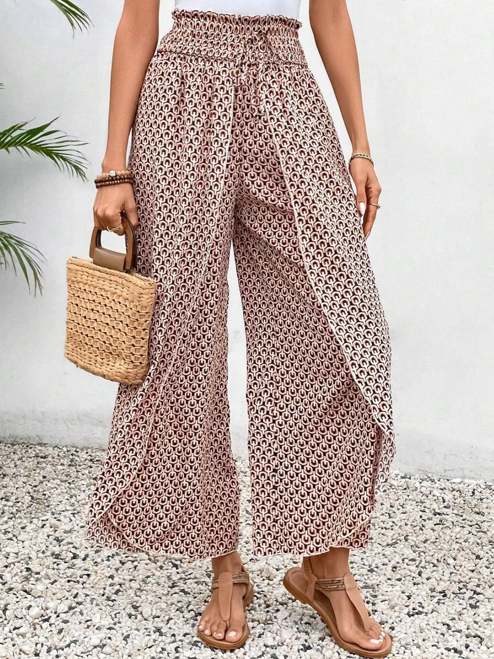 Tied Printed Wide Leg Pants, image 8