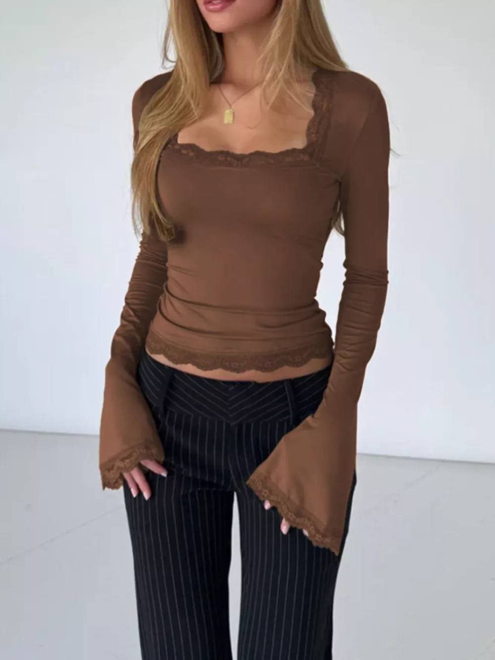 Lace Trim Long Sleeve T-Shirt, image 6