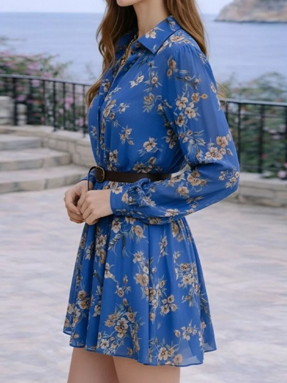 Full Size Floral Print Long Sleeve Shirt Dress Plus Size, image 7