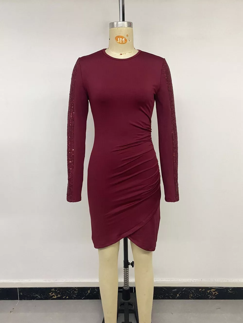 Long-Sleeve Sequin-Trimmed Bodycon Dress, image 13