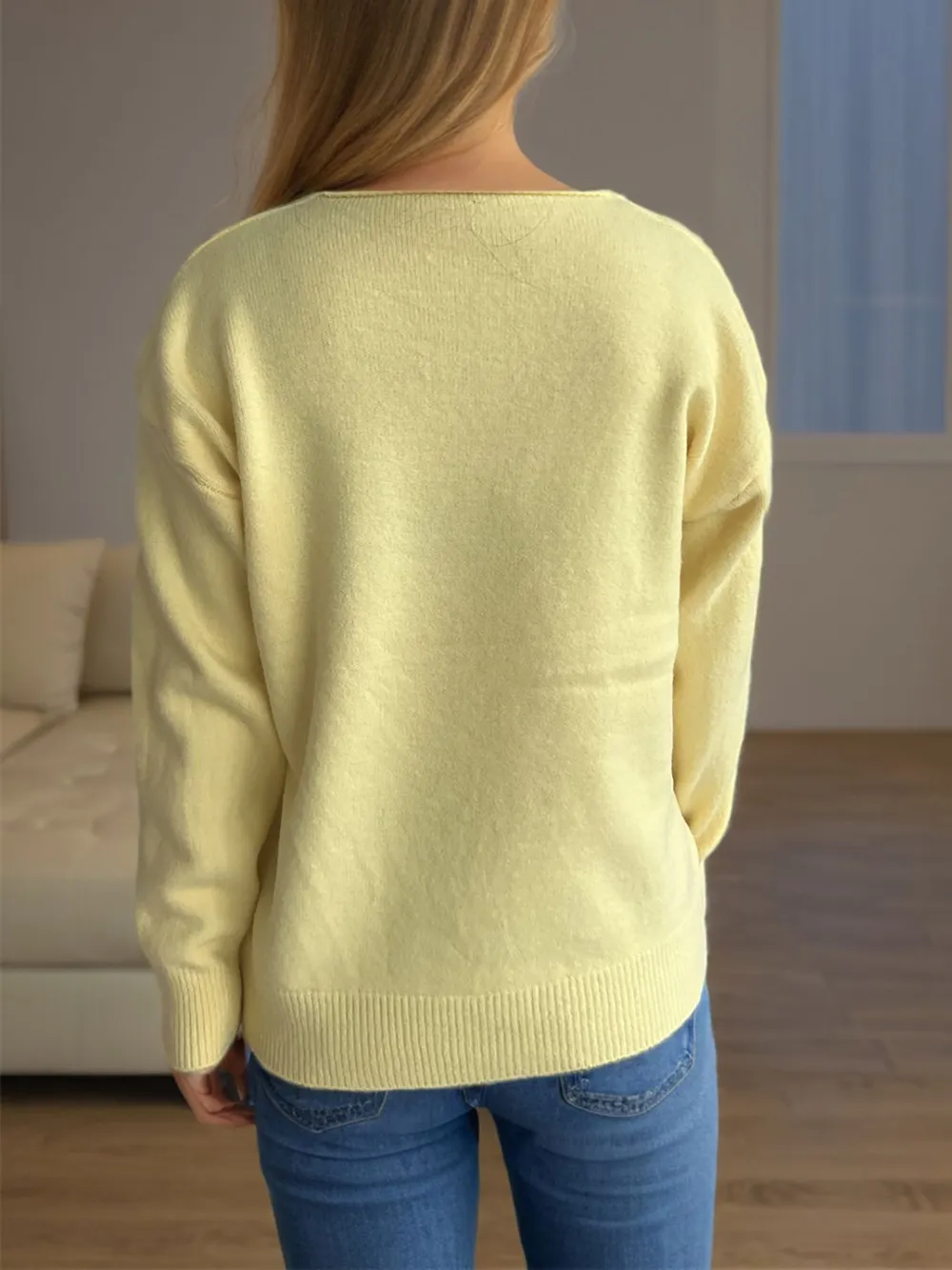 V-Neck Dropped Shoulder Long Sleeve Sweater, image 14