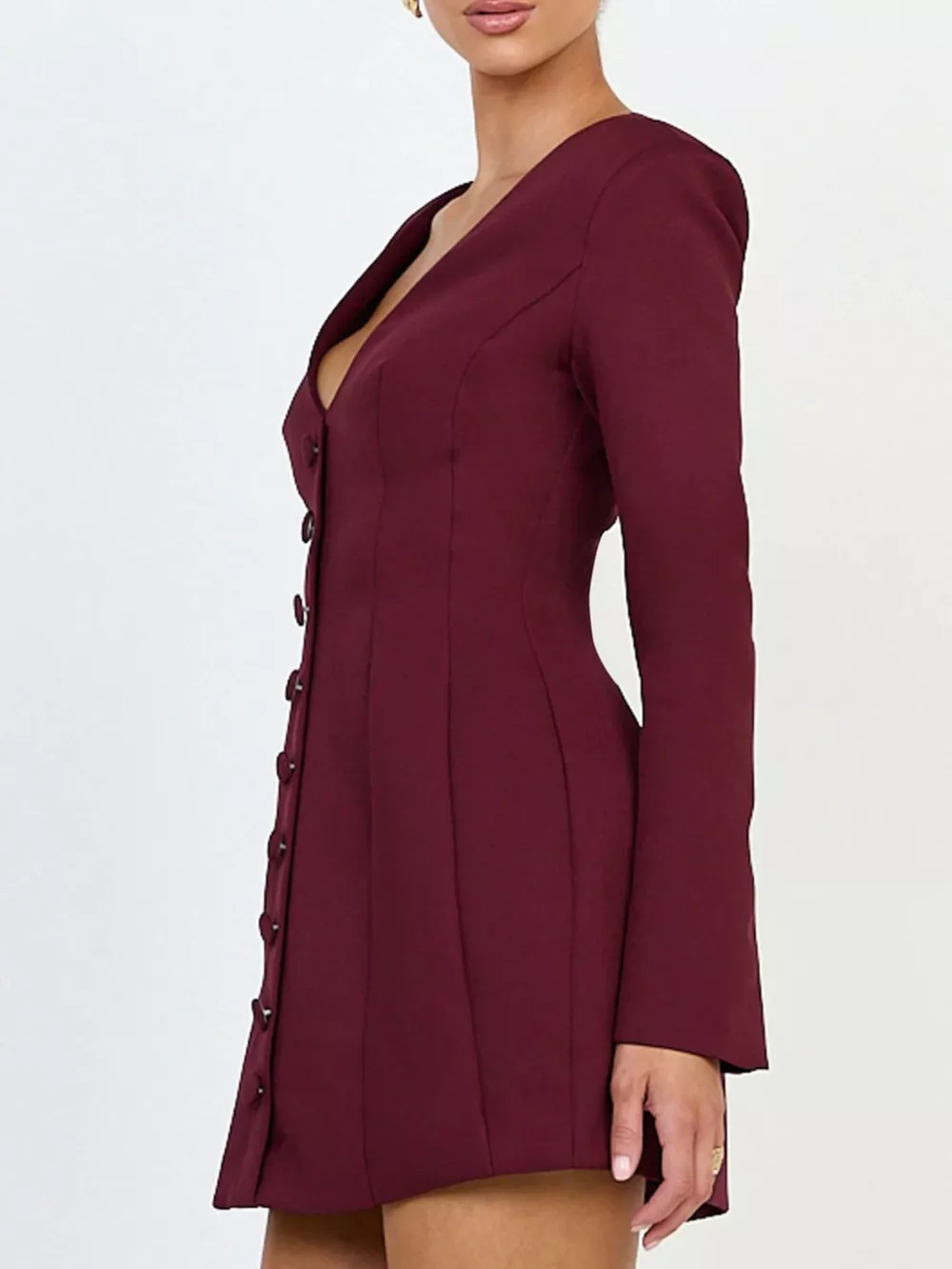 Deep V-Neck Button-Down Blazer Dress, image 2