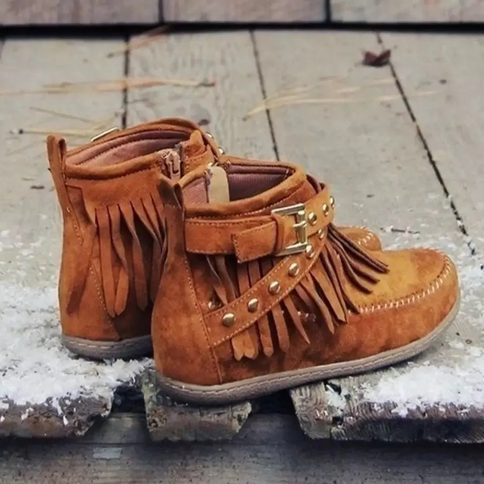 Fringe Studded Suede Flat Boots, image 8