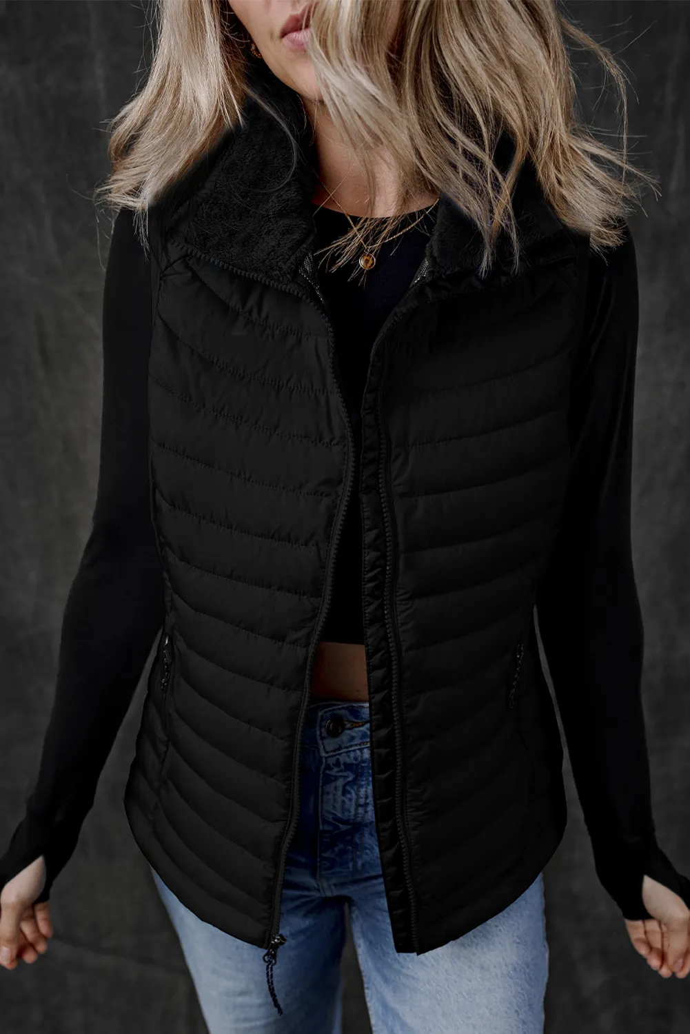 Pocketed Zip Up Vest Coat, image 3