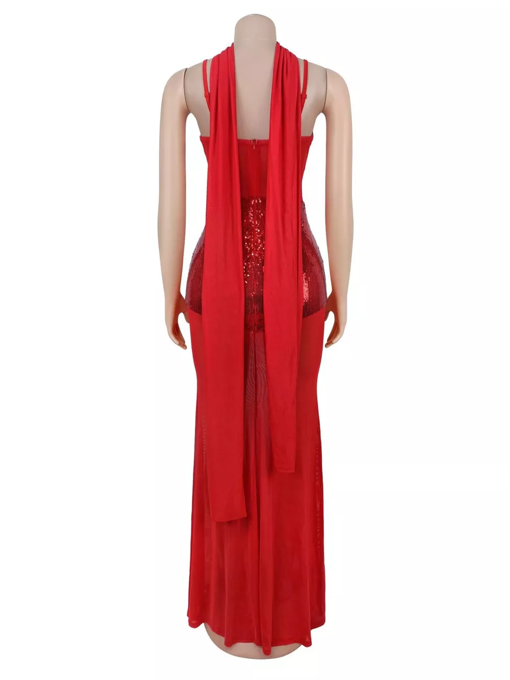 Sequin V-Neck Sheer Mesh Maxi Dress, image 8