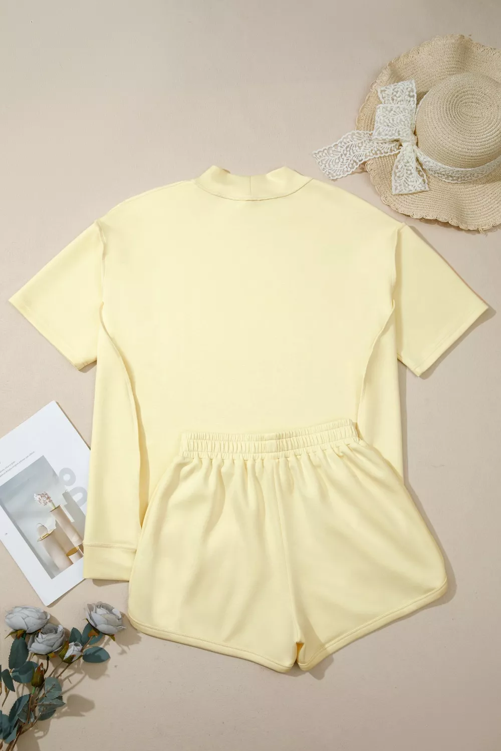 Relaxed Fit Mock Neck Top & Shorts Set, image 4