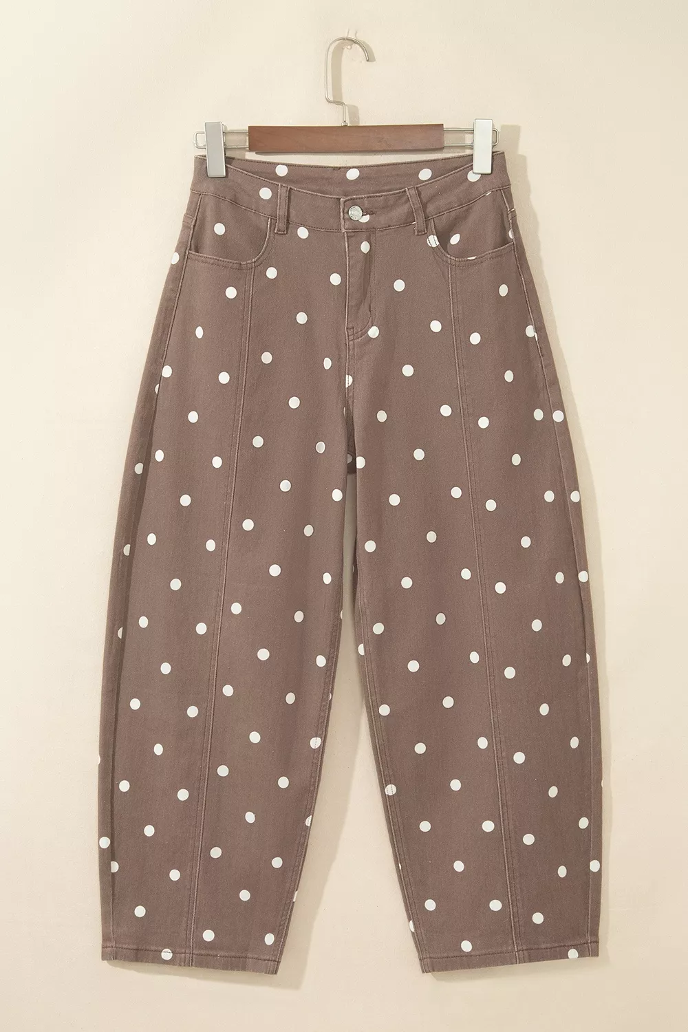 Tailored Seam Polka Dot Print Barrel Casual Jeans, image 8