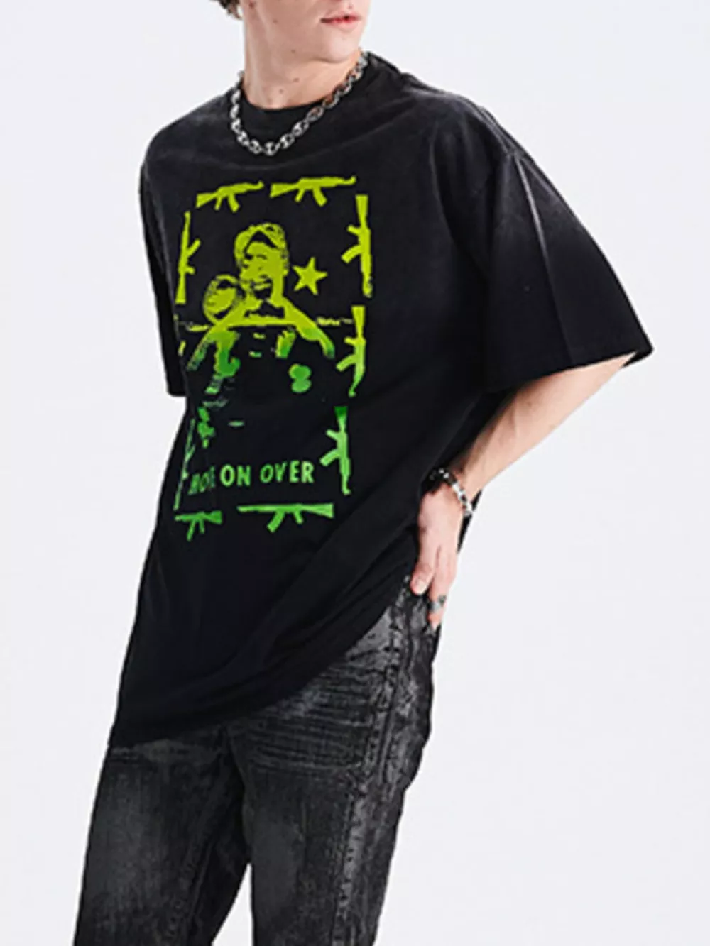 Men's Graphic Round Neck Oversized T-Shirt, image 4