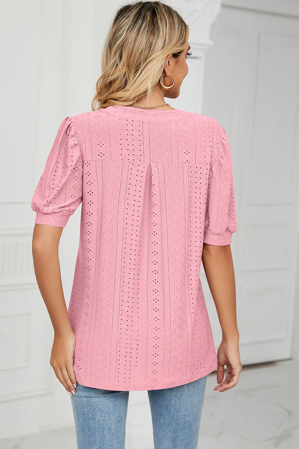 Eyelet Notched Short Sleeve T-Shirt, image 18