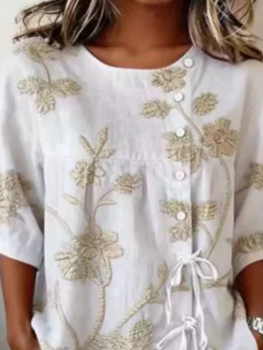 Full Size Embroidered Floral Tie Front Shirt Plus Size, image 8
