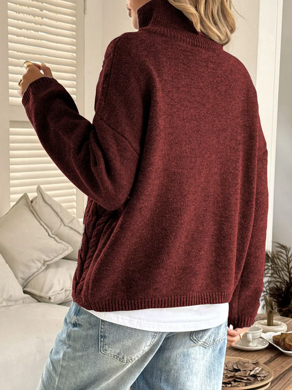 Zip Collar Cable-Knit Sweater, image 8