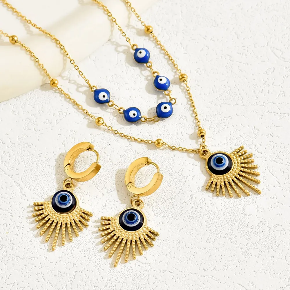 Stainless Steel Resin Necklace and Earrings Jewelry Set, image 3