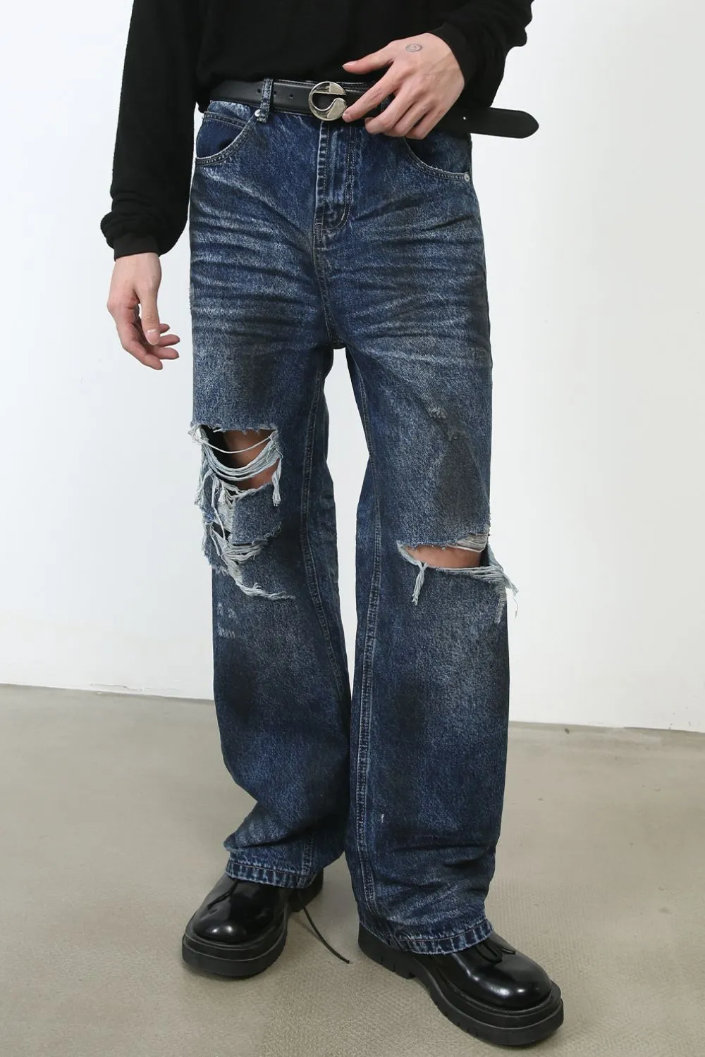 Men's Distressed Jeans with Pockets, image 2
