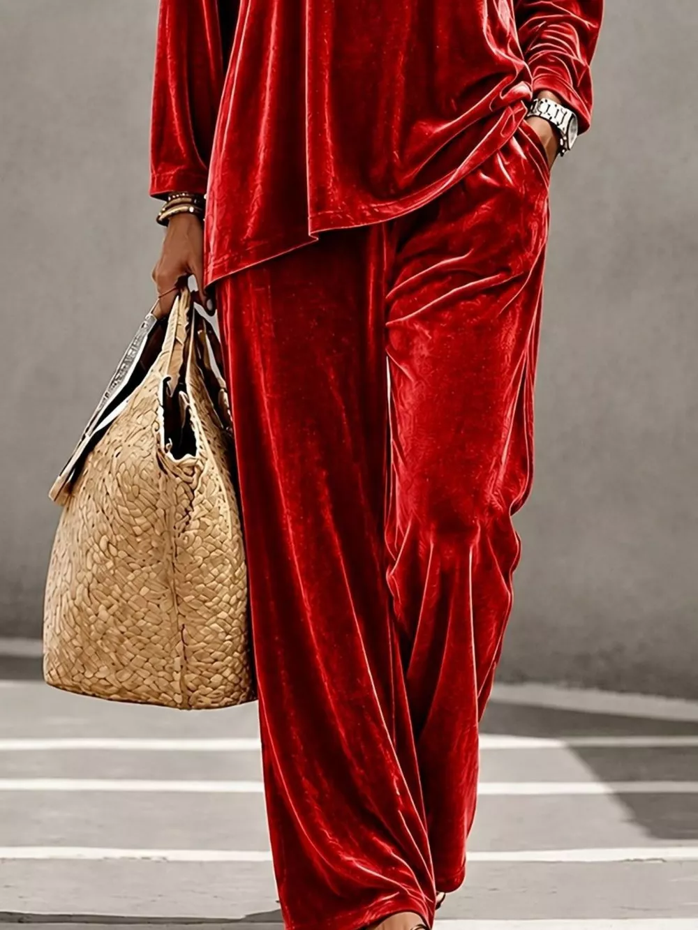 Full Size Velvet Long Sleeve Top and Pants Set Plus Size, image 3