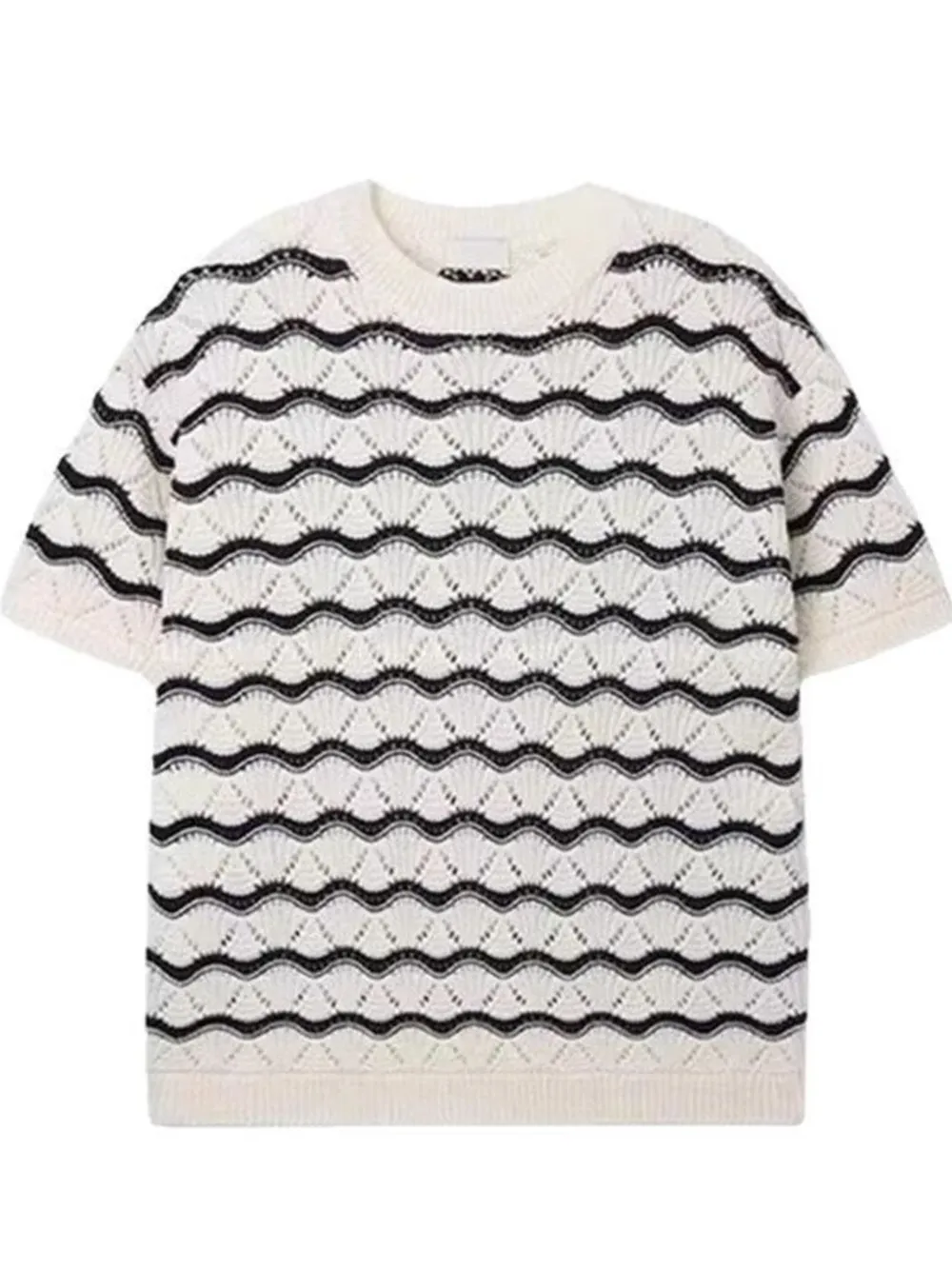 Men's Plus Size Wavy Stripe Contrast Knit Top, image 2