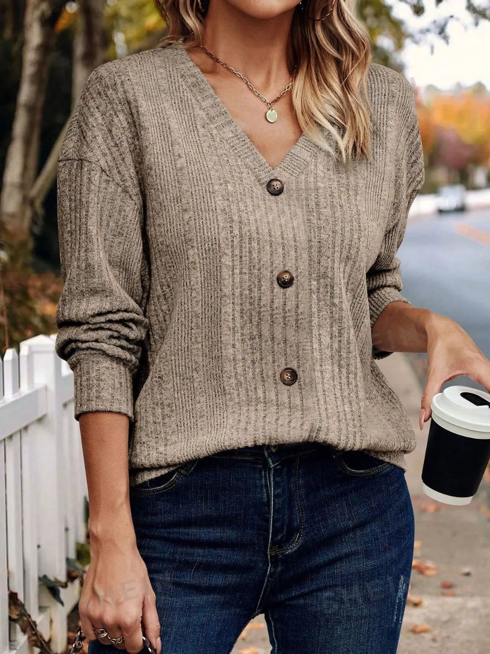 V-Neck Long Sleeve T-Shirt, image 2