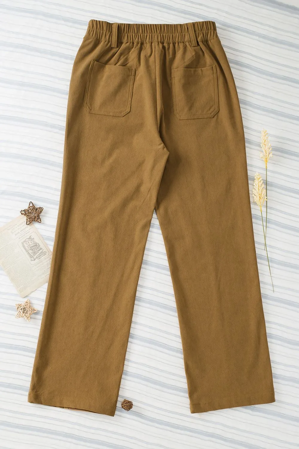 Half Elastic Waist Straight Pants, image 8