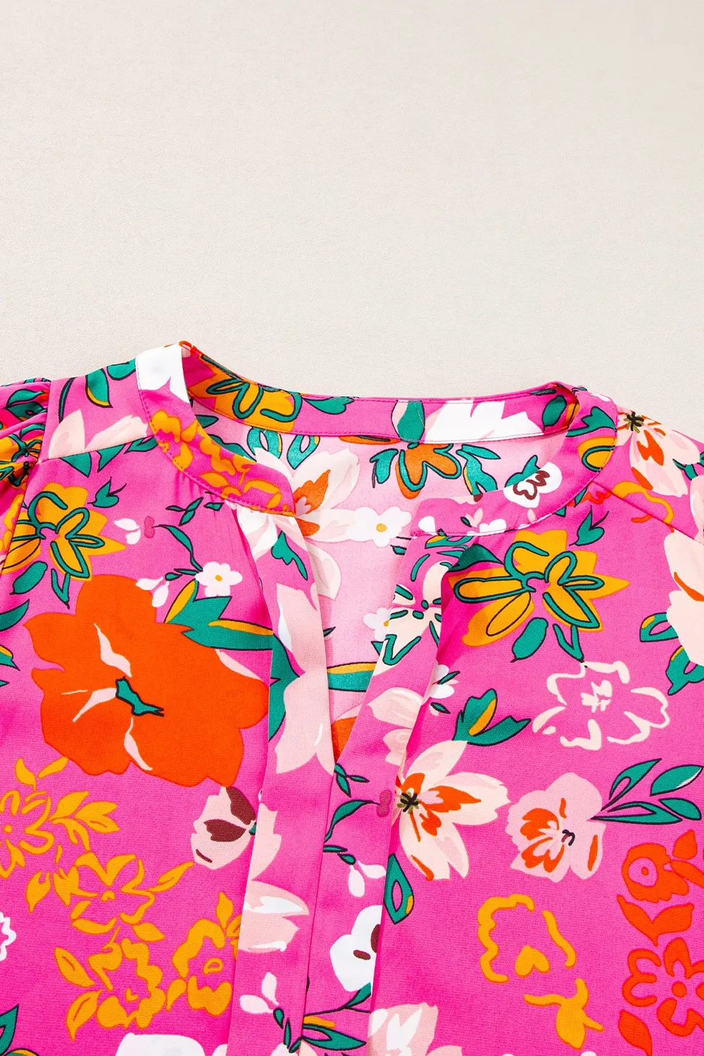 Printed Notched Short Sleeve Blouse, image 4