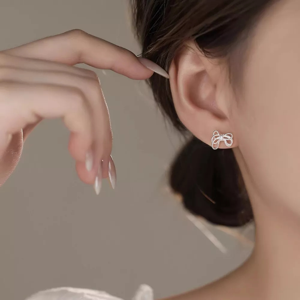 925 Sterling Silver Bow Knot Stud Earrings, image 2