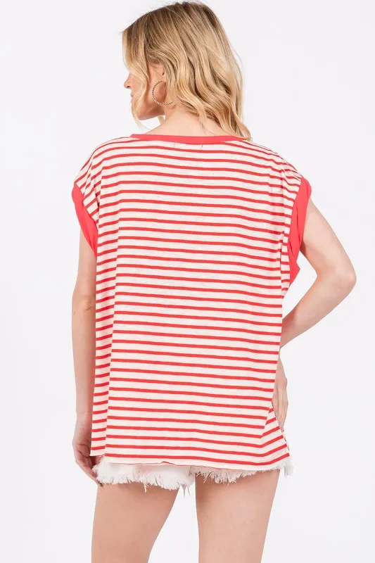Ces Femme Side Slit Striped Cap Sleeve T-Shirt, image 2