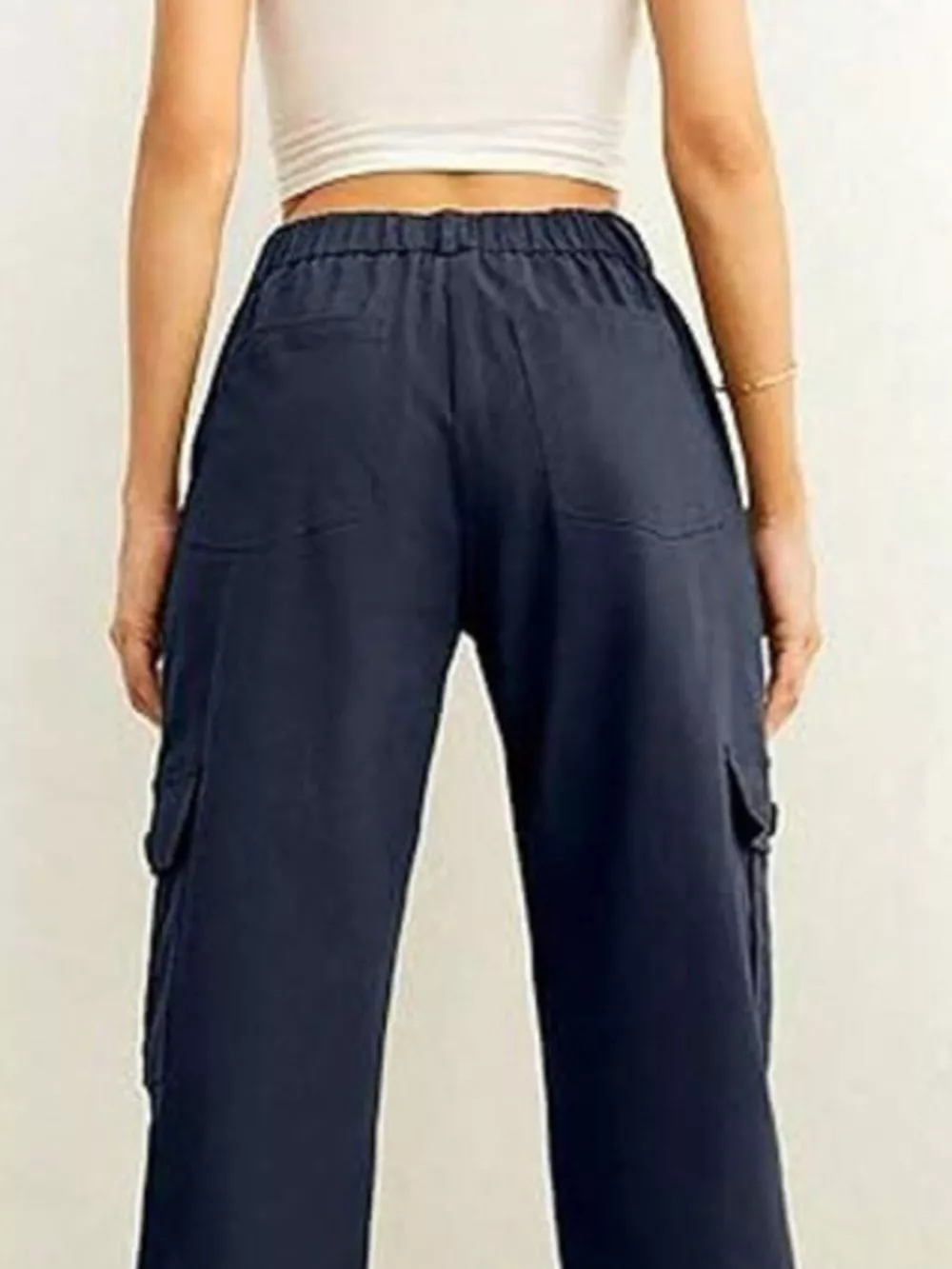 High-Waisted Cargo Pants with Drawstring Cuffs, image 12