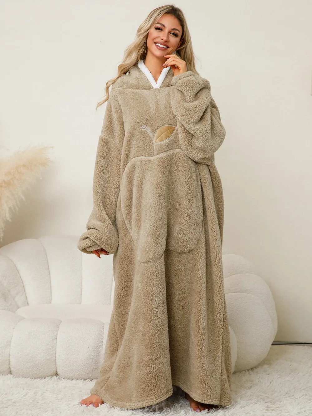 Pocketed Contrast Long Sleeve Hooded Lounge Dress, image 8
