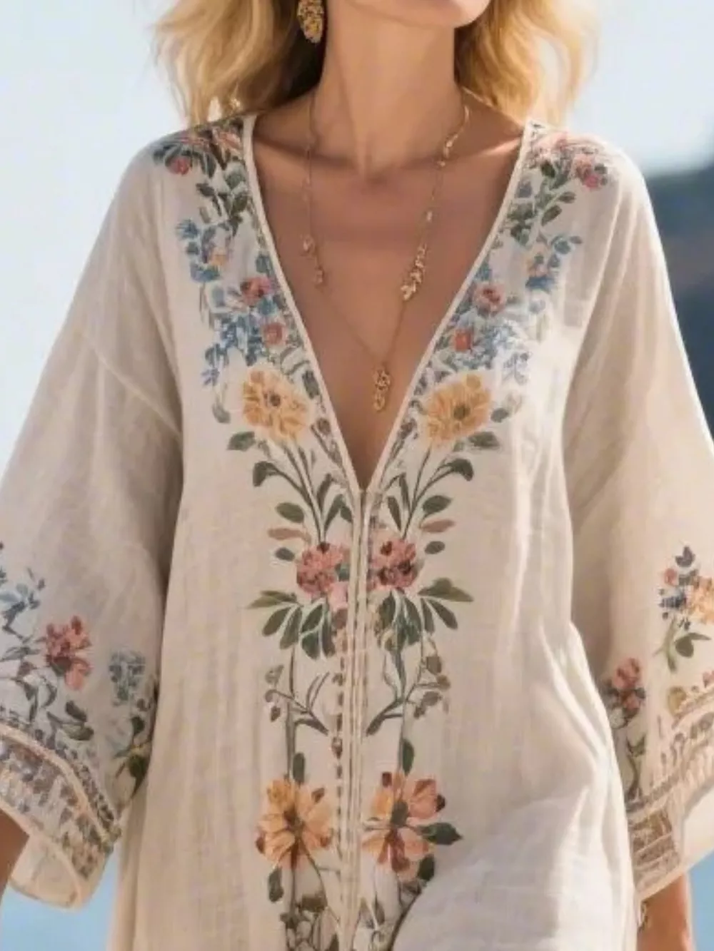 Full Size Printed V-Neck Maxi Dress Plus Size, image 4