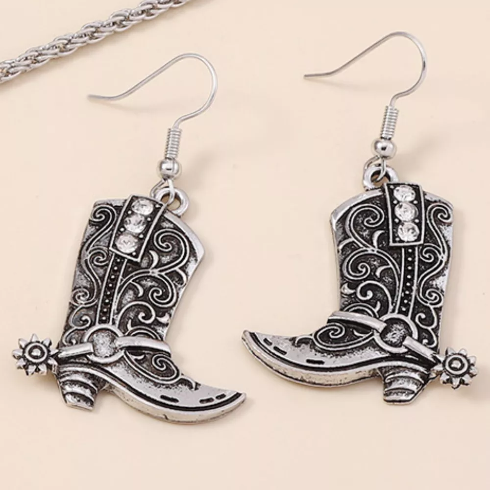 Vintage Western Cowboy Boot Dangle Earrings
