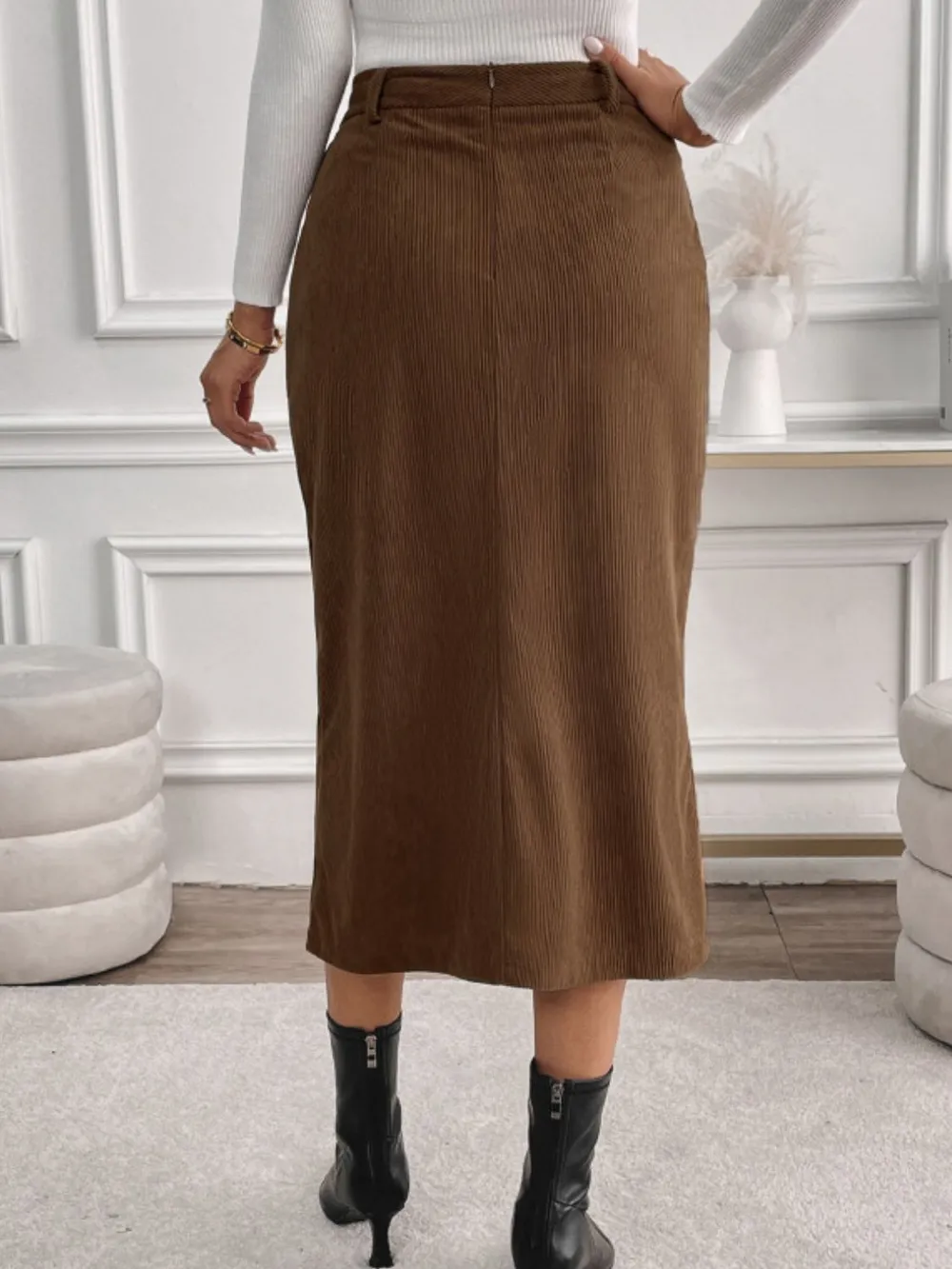Slit Midi Skirt with Pockets, image 4